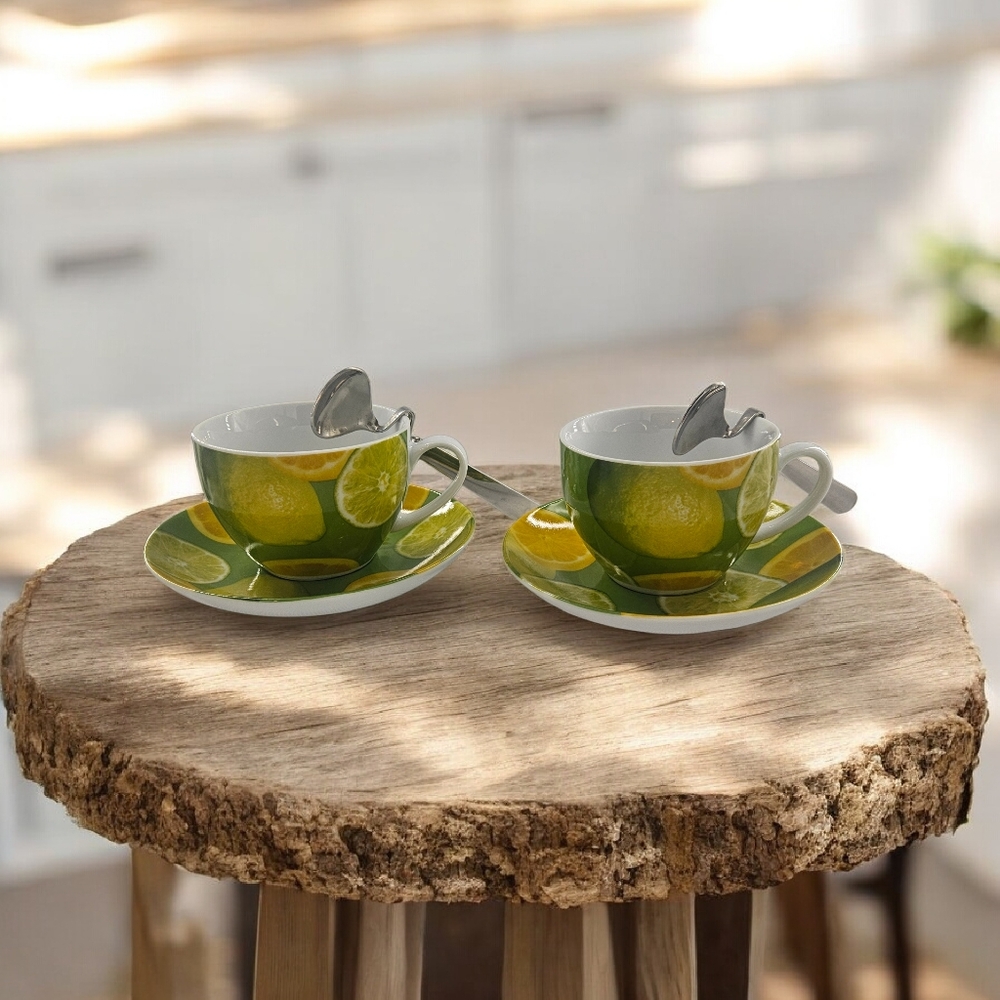 Lemon Tea Cup and Saucer With Spoon Set